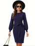 Elegantes Langarm WinterKleid Damen | Rundhals mit Taillengürtel (Tie Waist)
